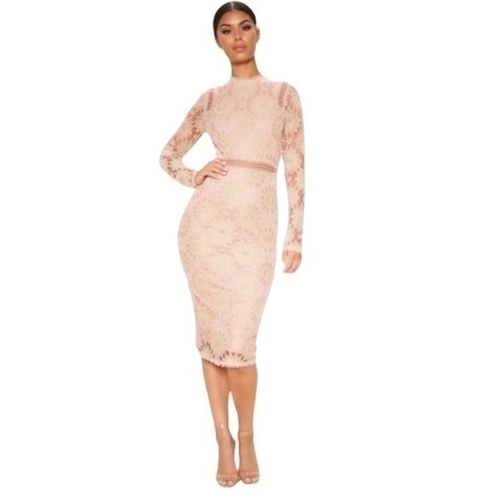 PLT Caris Dusty Pink Long Sleeve Lace Bodycon
Dress